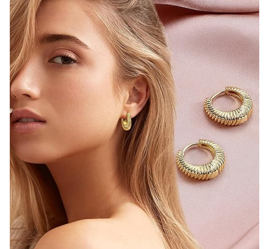 JeweBella 9 пар маленьких золотих сережок-кілець JWBE-YZ-ER99-GoldHoop для жінок і дівчаток, сережки з позолотою 14K (5186)