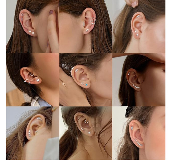 JeweBella 9 пар срібних сережок JWBE-LYF-EH61 для жінок і дівчаток гіпоалергенні (5185)