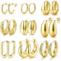 JeweBella Набір золотих сережок-кілець JWBE-YZ-ER99-GoldHoop для жінок і дівчаток, 9 пар (5181)