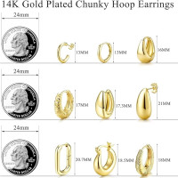 JeweBella Набір золотих сережок-кілець JWBE-YZ-ER99-GoldHoop для жінок і дівчаток, 9 пар (5181)