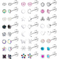 JeweBella Серьги-гвоздики JWBE-LYF-EH67 из хирургической стали, 24 пары для женщин и девочек – гипоаллергенные (5184)