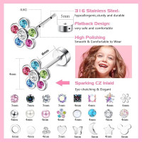 JeweBella Сережки-гвоздики JWBE-LYF-EH67 з хірургічної сталі, 24 пари для жінок і дівчаток - гіпоалергенні (5184)