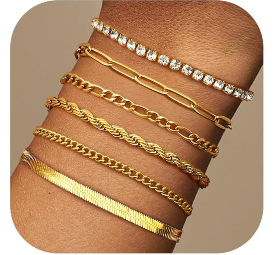 JeweBella золотий жіночий набір браслетів JWBE-YZ-BC26-Gold-A з нержавіючої сталі з позолотою 14 карат (5176)