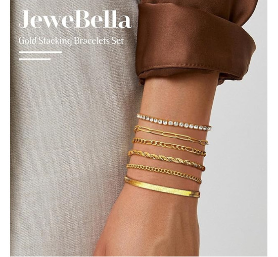 JeweBella золотий жіночий набір браслетів JWBE-YZ-BC26-Gold-A з нержавіючої сталі з позолотою 14 карат (5176)