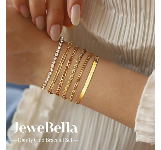 JeweBella золотий жіночий набір браслетів JWBE-YZ-BC26-Gold-A з нержавіючої сталі з позолотою 14 карат (5176)