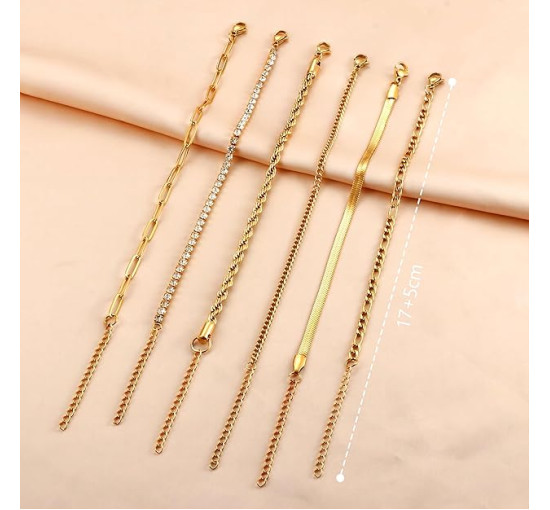 JeweBella золотий жіночий набір браслетів JWBE-YZ-BC26-Gold-A з нержавіючої сталі з позолотою 14 карат (5176)