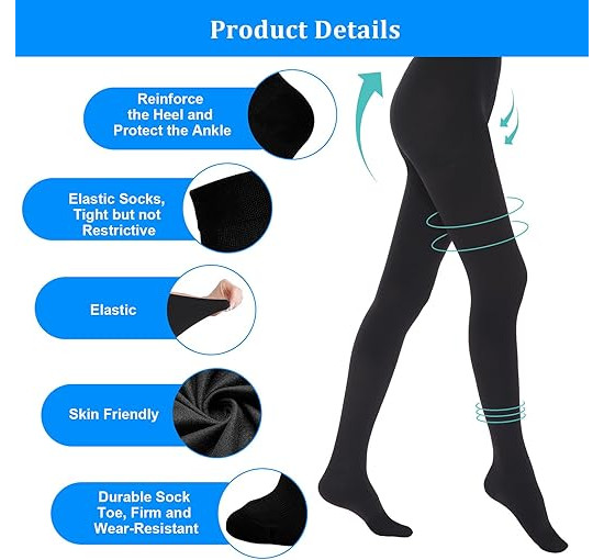 Компресійні колготки AOGOE для жінок і чоловіків, 23-32 мм рт. ст., клас 2, закритий носок, компресійні колготки, XL чорний (0145)