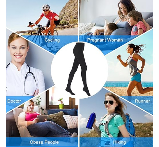 Компресійні колготки AOGOE для жінок і чоловіків, 23-32 мм рт. ст., клас 2, закритий носок, компресійні колготки, XL чорний (0145)