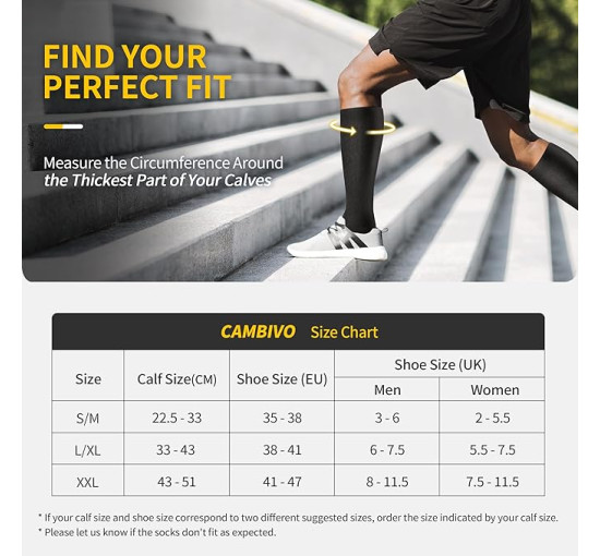 Компресійні шкарпетки CAMBIVO CS60 для чоловіків та жінок, чорні (3001)