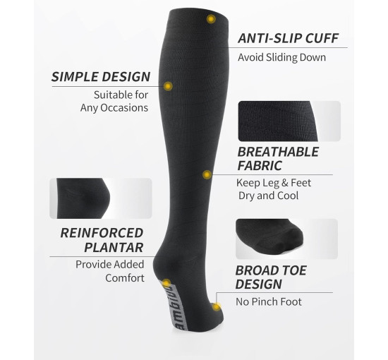 Компресійні шкарпетки CAMBIVO CS70 для жінок та чоловіків шкарпетки з градуйованою посадкою, чорні (3011)