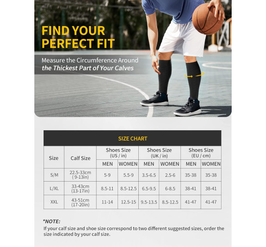 Компресійні шкарпетки CAMBIVO CS70 для жінок та чоловіків шкарпетки з градуйованою посадкою, чорні (3011)