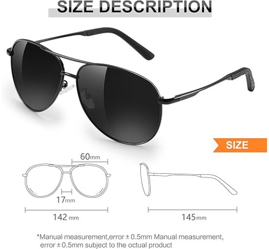 Kunchu Сонячні окуляри, поляризовані, унісекс, UV400 захист, класичні, сріблясто-сині (5159)