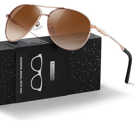 Kunchu Сонячні окуляри, поляризовані, унісекс, UV400 захист, класичні, трояндовий чай (5161)