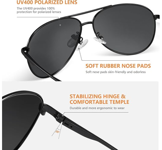 Kunchu Сонячні окуляри, поляризовані, унісекс, UV400 захист, класичні, трояндовий чай (5161)