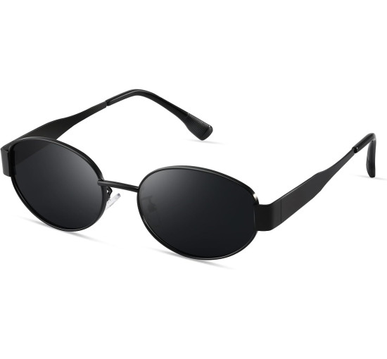 Kunchu Сонячні окуляри, поляризовані, вінтаж UV400 класичний, чорна рамка (5156)