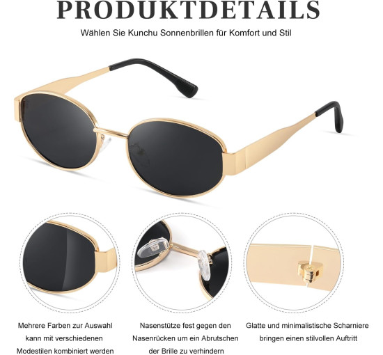 Kunchu Сонячні окуляри, поляризовані, вінтаж UV400 класичний, чорна рамка (5156)