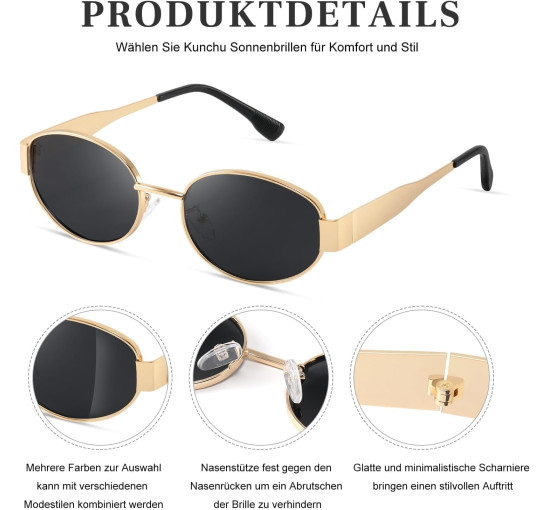 Kunchu Сонячні окуляри, поляризовані, вінтаж UV400 класичний, градієнтний чорний (5155)