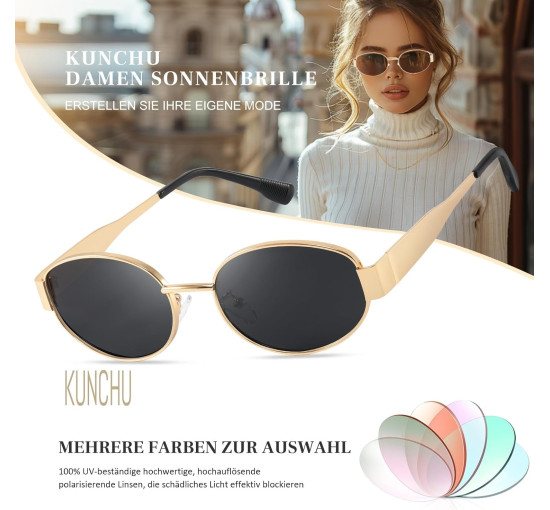 Kunchu Сонячні окуляри, поляризовані, вінтаж UV400 класичний, градієнтний чорний (5155)