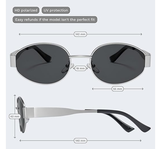 Livho Сонячні окуляри Retro Polarized, захист UV400, овальна форма, металева оправа (5165)