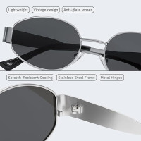 Livho Сонячні окуляри Retro Polarized, захист UV400, овальна форма, металева оправа (5165)