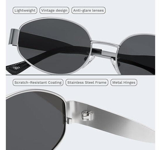 Livho Сонячні окуляри Retro Polarized, захист UV400, овальна форма, металева оправа (5165)