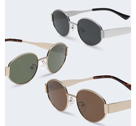 Livho Сонячні окуляри Retro Polarized, захист UV400, овальна форма, металева оправа (5165)