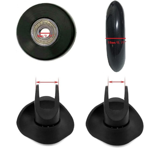 LOTOWELZON Запасні колеса для валізи OD40*THK18мм/1.57*0.7дюйма з підшипниками 8 мм, чорні (5073)