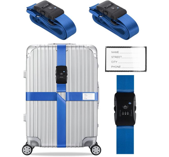 Набір ременів для багажу Veki Cross, з регульованим замком для дорожніх валіз, сині 2 шт (4166)