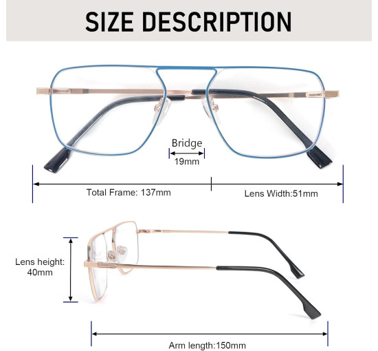 Набір із 2 окулярів для читання MMOWW DEL035-BKBU2.5, чоловічі, з фільтром синього світла, чорний синій (3174)