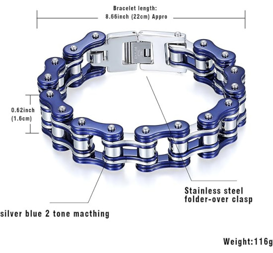 OIDEA Чоловічий браслет з нержавіючої сталі з мотоциклетним ланцюгом, синій (5187)
