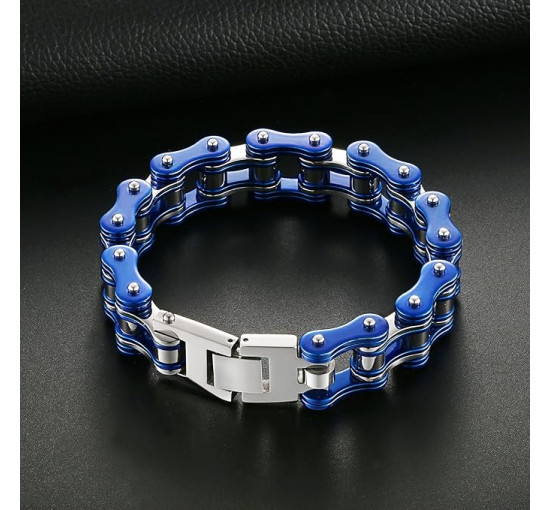 OIDEA Чоловічий браслет з нержавіючої сталі з мотоциклетним ланцюгом, синій (5187)