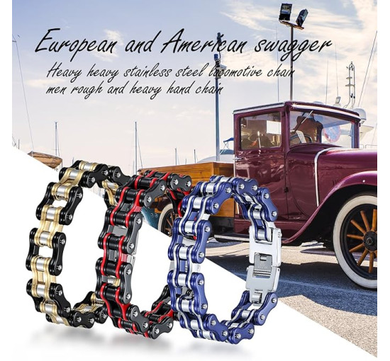 OIDEA Чоловічий браслет з нержавіючої сталі з мотоциклетним ланцюгом, синій (5187)