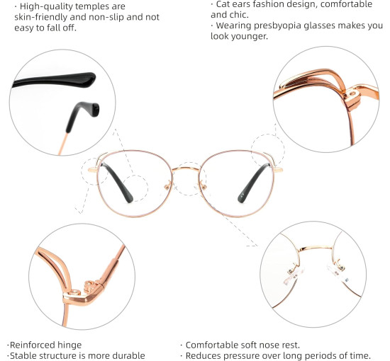 Окуляри для читання MMOWW DEL031-GD1.0 з фільтром синього світла для жінок і чоловіків, рожеве золото (3169)