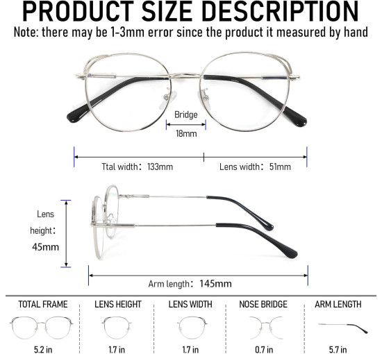 Окуляри для читання MMOWW DEL031-SR1.0 з фільтром синього світла для жінок і чоловіків, срібний (3170)