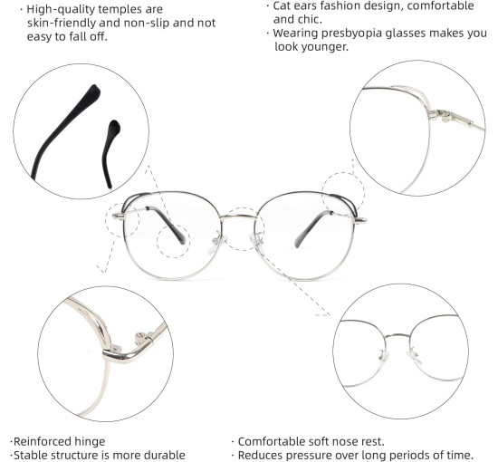 Окуляри для читання MMOWW DEL031-SR1.0 з фільтром синього світла для жінок і чоловіків, срібний (3170)