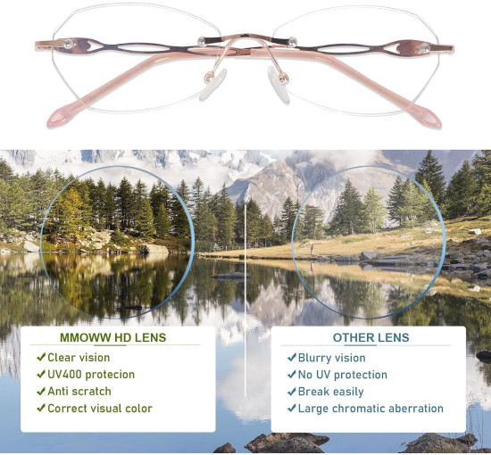 Окуляри для читання MMOWW DEL037-RG1.0 без оправи для жінок, рожеве золото (3163)