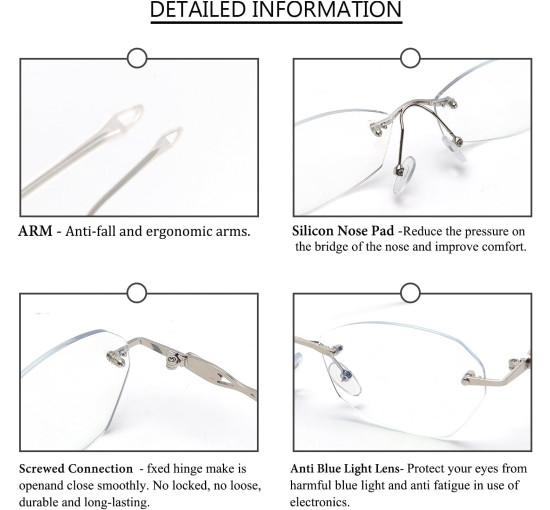 Окуляри для читання MMOWW DEL037-SR1.0 без оправи для жінок, срібний (3164)