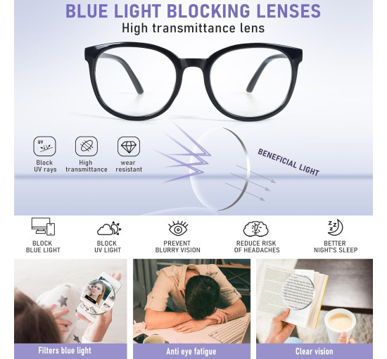 Окуляри для читання MMOWW DEL042-BK2.0 з фільтром синього світла для жінок і чоловіків, чорний (3173)