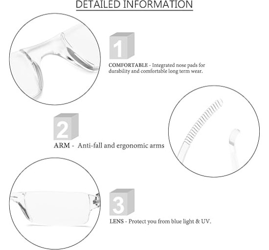 Окуляри MMOWW для читання, без оправи для чоловіків та жінок, 4 шт, прозорі (3152)