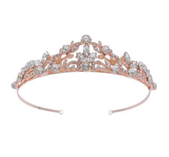 SH Весільна тіара з рожевого золота SHCG188017CP8 для жінок та дівчат, металева корона зі стразами (5134)