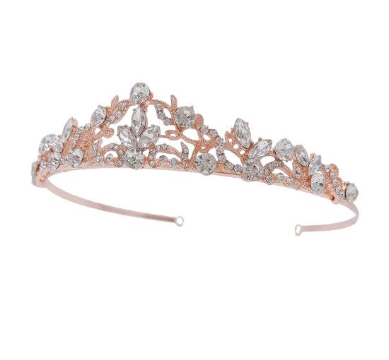 SH Весільна тіара з рожевого золота SHCG188017CP8 для жінок та дівчат, металева корона зі стразами (5134)
