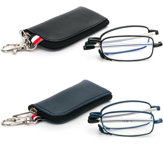 Складані окуляри для читання MMOWW ITL029-BKBU1.5 для чоловіків та жінок з телескопічним стрижнем, чорний, синій (3157)