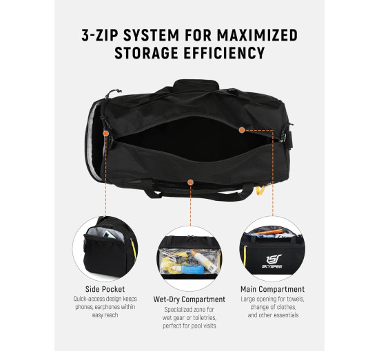 SKYSPER Спортивна сумка ISPORT30LITE маленька з вологою кишенею для спорту, чорна (5146)