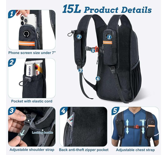 BECOJADDE Малий туристичний рюкзак, 15L, чорний (5012)