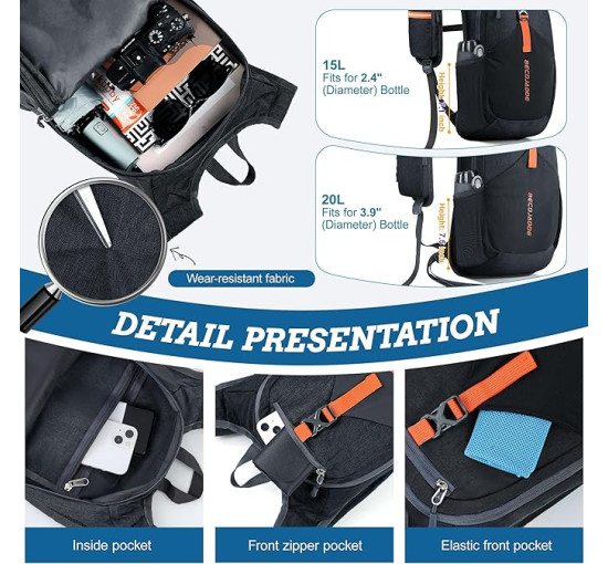 BECOJADDE Малий туристичний рюкзак, 15L, чорний (5012)