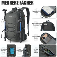 BECOJADDE Рюкзак для походов, 40 л, водонепроницаемый, туристический, серый (5149)