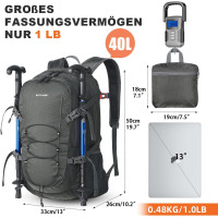 BECOJADDE Рюкзак для походов, 40 л, водонепроницаемый, туристический, серый (5149)