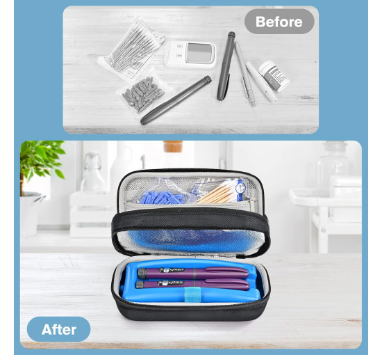 Дорожній футляр для перенесення інсулінового охолоджувача ProCase, органайзер для ліків від діабету з крижаною цеглою, чорний (2026)