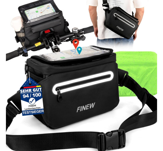FINEW Велосипедна сумка Lenkertasche Fahrrad 3-в-1 на кермо, 6 л, з тримачем для мобільного телефону, чорна (5122)