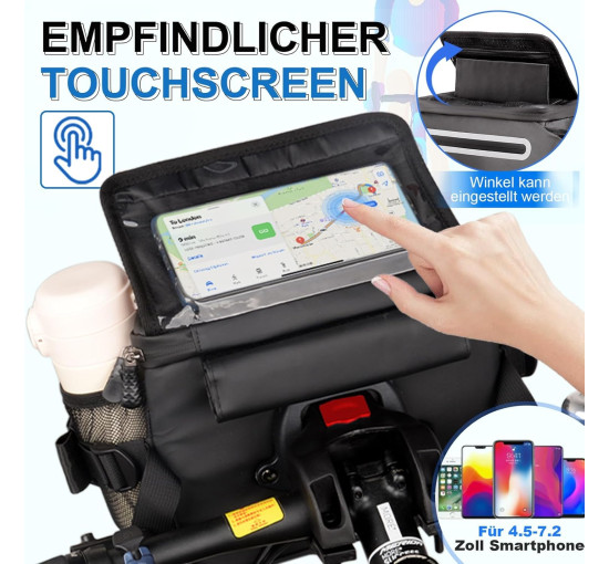 FINEW Велосипедна сумка Lenkertasche Fahrrad 3-в-1 на кермо, 6 л, з тримачем для мобільного телефону, чорна (5122)